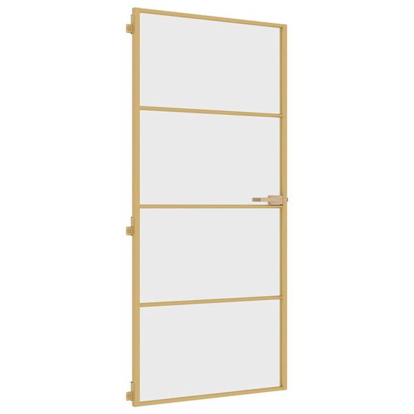 vidaXL Interior Door Slim Golden 93x201.5 cm Tempered Glass and Aluminium