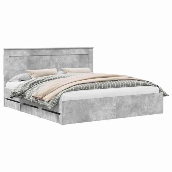 vidaXL Bed Frame with Drawer Concrete Grey 180 x 200 cm Engineer Wood
