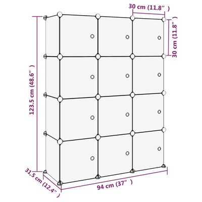 vidaXL Storage Cube Organiser with 12 Cubes and Doors Transparent PP