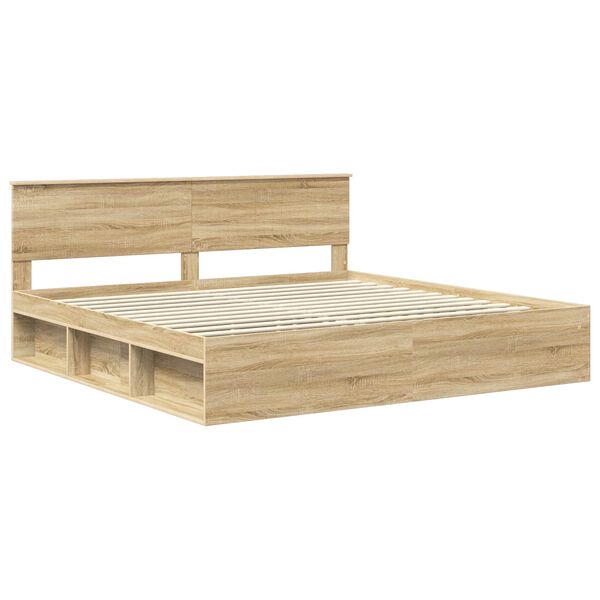 vidaXL Bed Frame with Headboard Sonoma 200 x 200 cm Solid Pine Wood