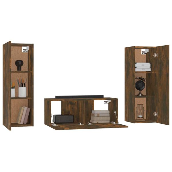 vidaXL 3 Piece TV Cabinet Set Smoked Oak Engineered Wood