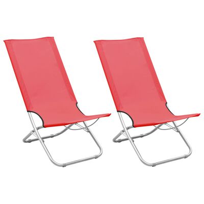 vidaXL Folding Beach Chairs 2 pcs Red Fabric