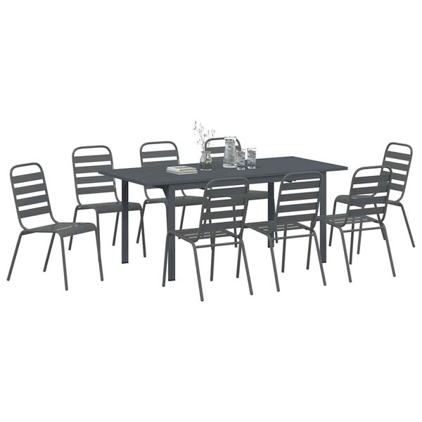 vidaXL Garden Dining Set 9 pcs Anthracite Powder-coated Steel