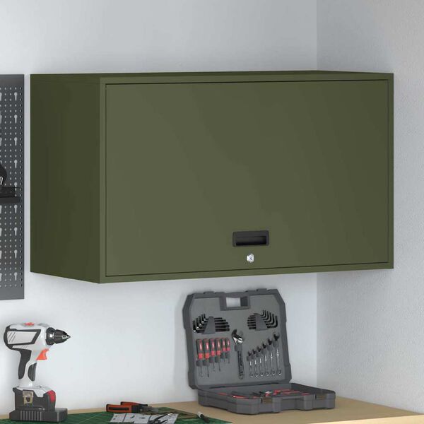 vidaXL Wall Cabinet for Garage with Gas-lift Door Olive green