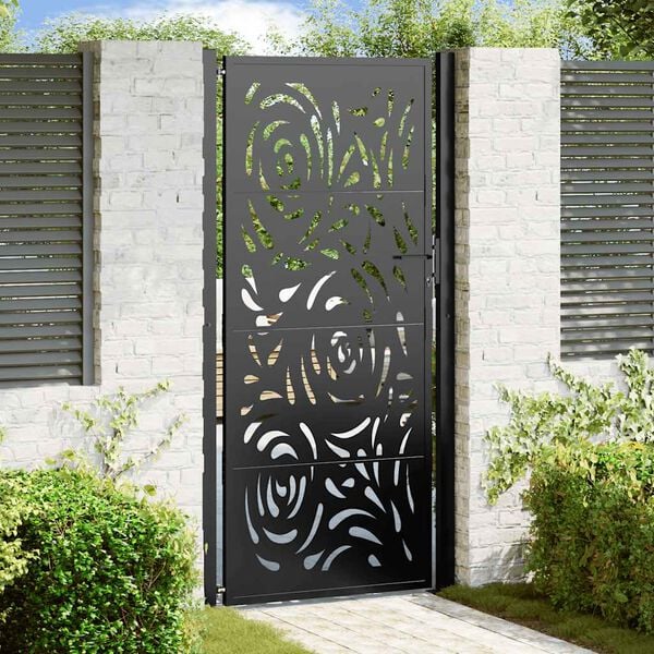 vidaXL Garden Gate Black 100x200 cm Steel Flame Design