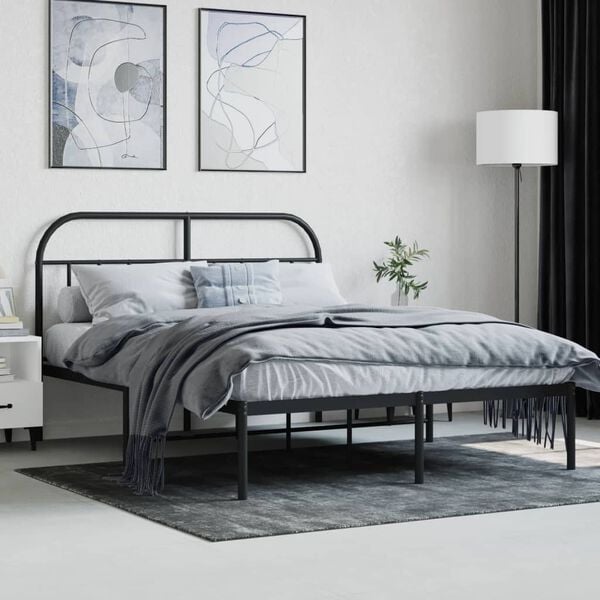 vidaXL Metal Bed Frame without Mattress with Headboard Black 140x200cm
