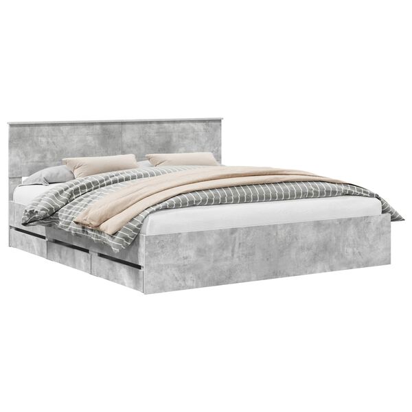 vidaXL Bed Frame with Drawer Concrete Grey 200 x 200 cm Engineer Wood
