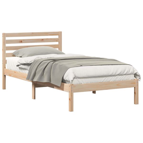 vidaXL Bed Frame with Headboard Brown 90 x 190 cm Solid Pine Wood