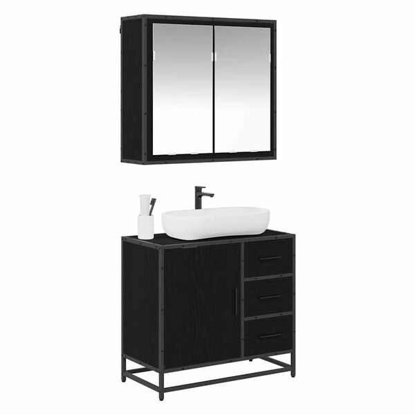 vidaXL Bathroom Furniture Set 2 pcs Black oak Engineered wood