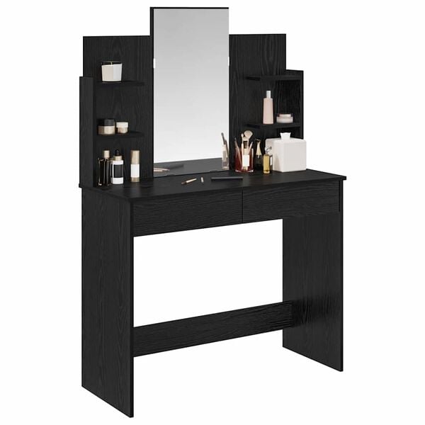 vidaXL Dressing Table with Mirror Black Oak 96 x 39 x 142 cm