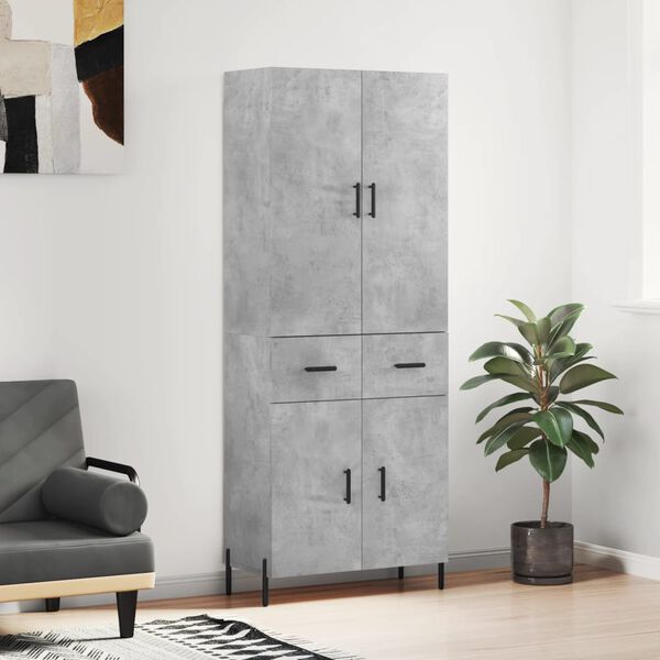 vidaXL Highboard Concrete Grey 69.5x34x180 cm Engineered Wood