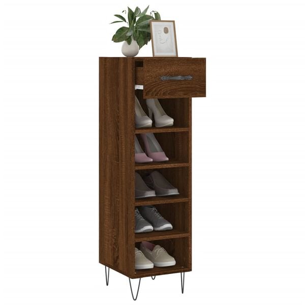 vidaXL Shoe Cabinet Brown Oak 30x35x105 cm Engineered Wood