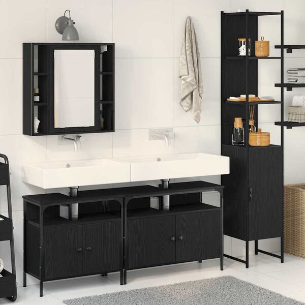 vidaXL Bathroom Furniture Set 4 pcs Black Oak Engineered Wood