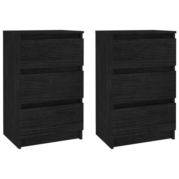 vidaXL Bedside Cabinets 2 pcs Black 40x29.5x64 cm Solid Pine Wood