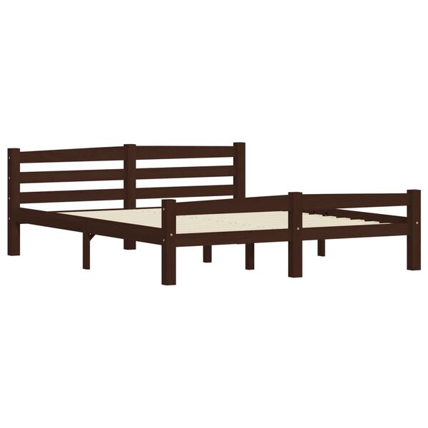 vidaXL Bed Frame without Mattress Dark Brown Solid Pinewood 160x200 cm (322086+321988)