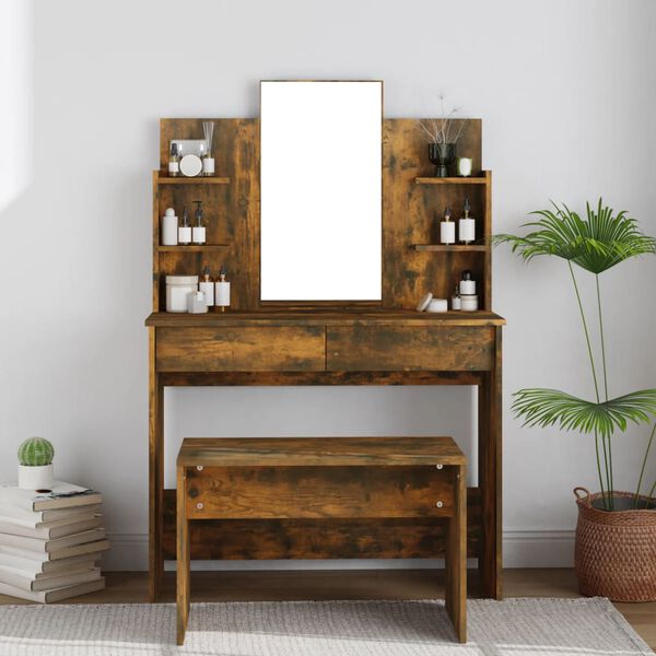 vidaXL Dressing Table with Mirror Smoked Oak 96x40x142 cm