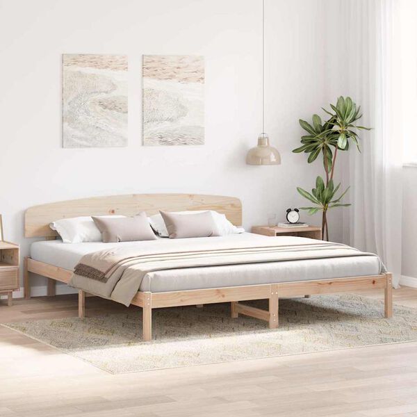 vidaXL Bed Frame with Headboard Natural 200 x 200 cm Solid Pine Wood