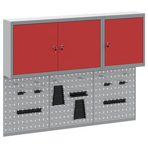 vidaXL Tool Cabinet Set with Shelf 5 pcs Red Powder-Coated Steel