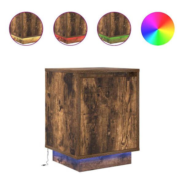 vidaXL Bedside Cabinet with LED Lights&nbsp;Smoked Oak 38x34x50 cm