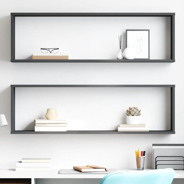 vidaXL Wall Cube Shelf 2 pcs Grey 100x15x30 cm Engineered Wood