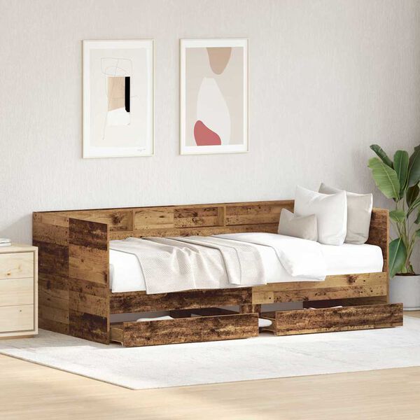 vidaXL Daybed Frame with Drawers Old wood 90 x 190 cm Engineered wood