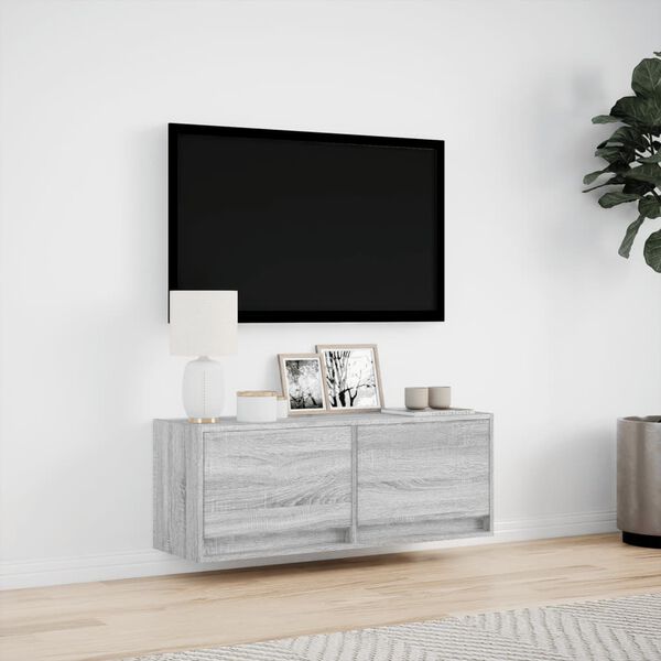 vidaXL TV Wall Cabinet with LED Lights Grey Sonoma 100x31x35 cm