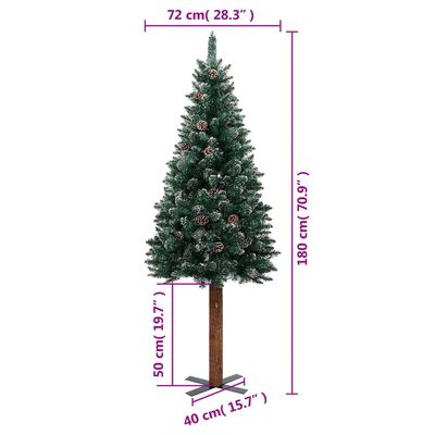 vidaXL Slim Christmas Tree with Real Wood and White Snow Green 180 cm