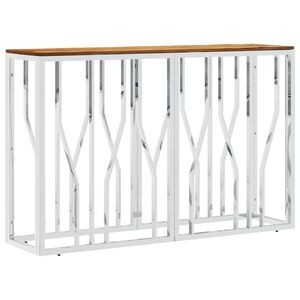 vidaXL Console Table Silver Stainless Steel and Solid Wood Acacia