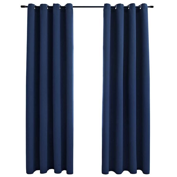 vidaXL Blackout Curtains with Metal Rings 2 pcs Blue 140x225 cm