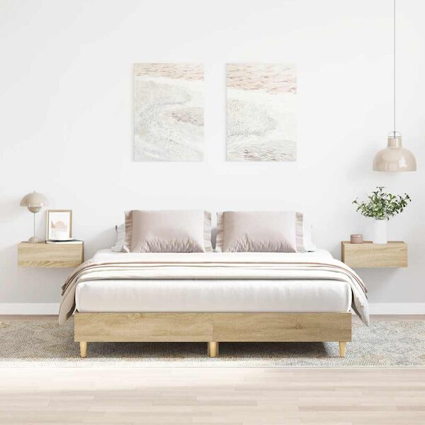 vidaXL Bed Frame No Mattress Sonoma Oak 140x200 cm Engineered Wood