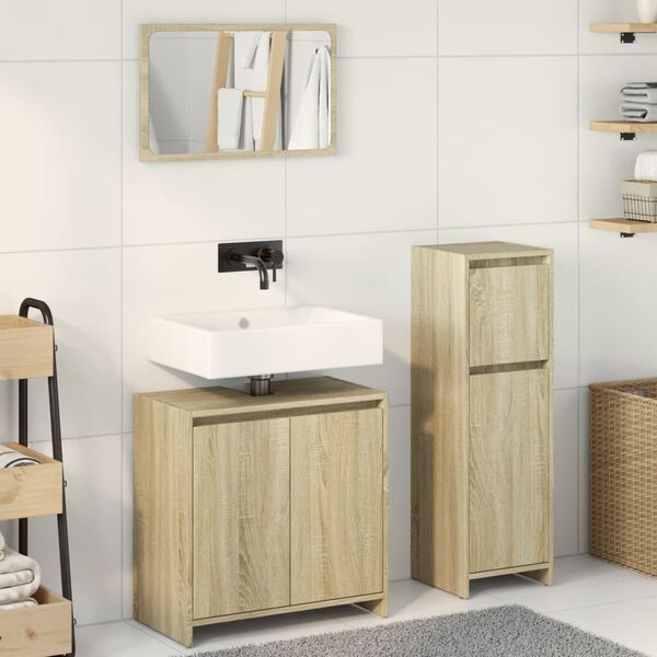 vidaXL 3 Piece Bathroom Furniture Set Sonoma Oak Engineered Wood