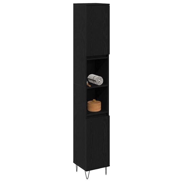 vidaXL Bathroom Cabinet Black Oak 30 x 30 x 190 cm Engineered Wood