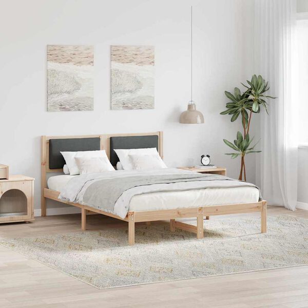 vidaXL Bed Frame with Headboard Dark Grey 140 x 190 cm Solid Pine Wood