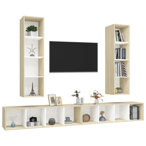 vidaXL Wall-mounted TV Cabinets 4 pcs White and Sonoma Oak Engineered Wood