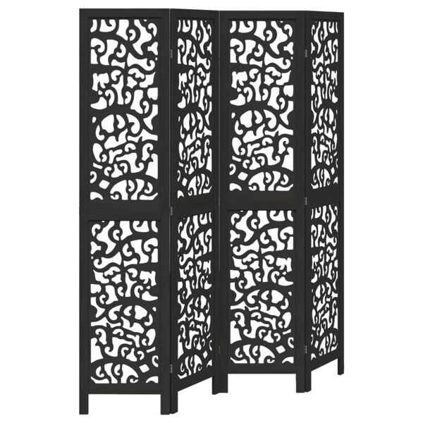 vidaXL Room Divider 4 Panels Black Solid Wood Paulownia