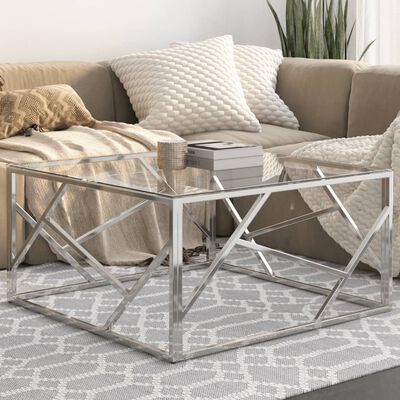 vidaXL Coffee Table Silver Stainless Steel and Tempered Glass