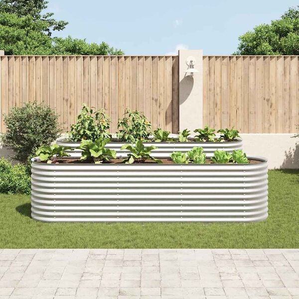 vidaXL Garden Raised Bed 320x80x81 cm Galvanised Steel Silver