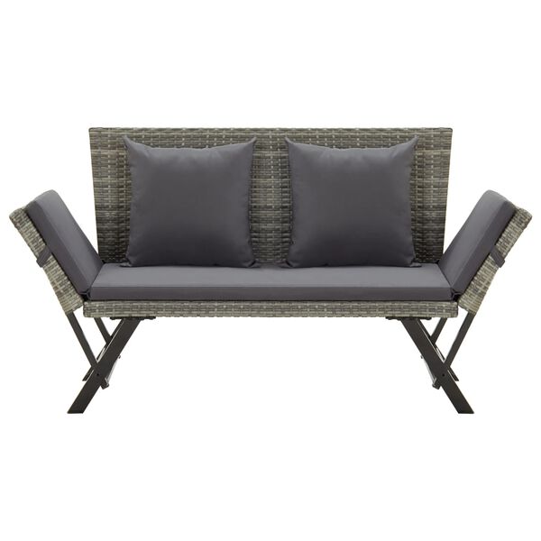 vidaXL Garden Bench with Cushions Grey 176 cm Poly Rattan