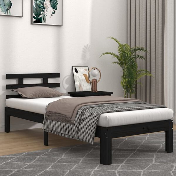 vidaXL Bed Frame without Mattress Black Solid Wood 90x200 cm