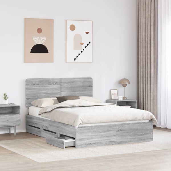 vidaXL Bed Frame with Drawer Grey Sonoma 160 x 200 cm Engineer Wood