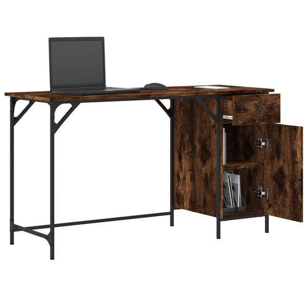 vidaXL Computer Desk Smoked Oak 131x48x75 cm Engineered Wood