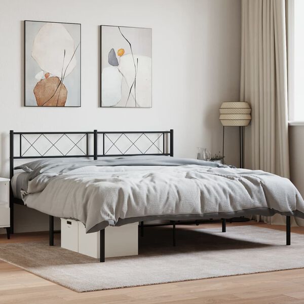 vidaXL Metal Bed Frame without Mattress with Headboard Black 160x200cm