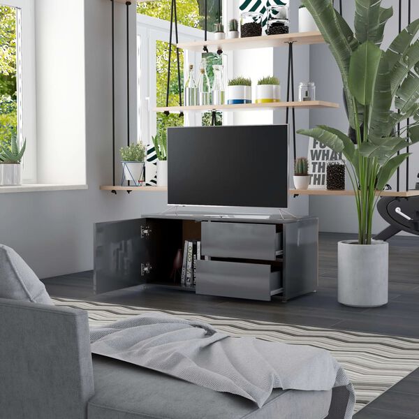 vidaXL TV Cabinet High Gloss Grey 80x34x36 cm Engineered Wood