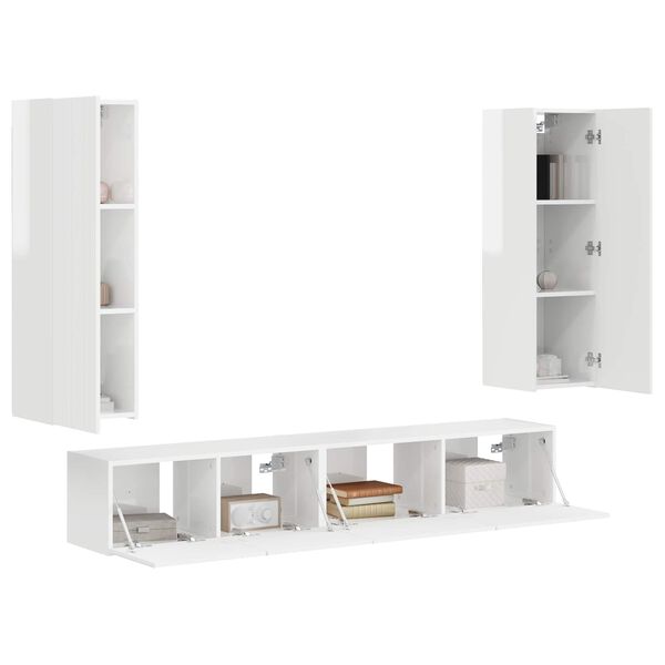 vidaXL TV Cabinet Set 3 pcs High Gloss White Engineered Wood