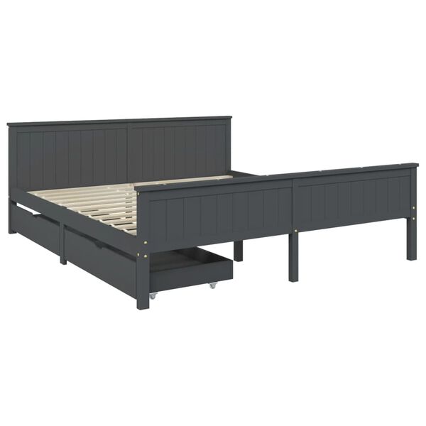 vidaXL Bed Frame without Mattress Dark Grey Solid Wood Pine 180x200 cm Super King (322207+321990)