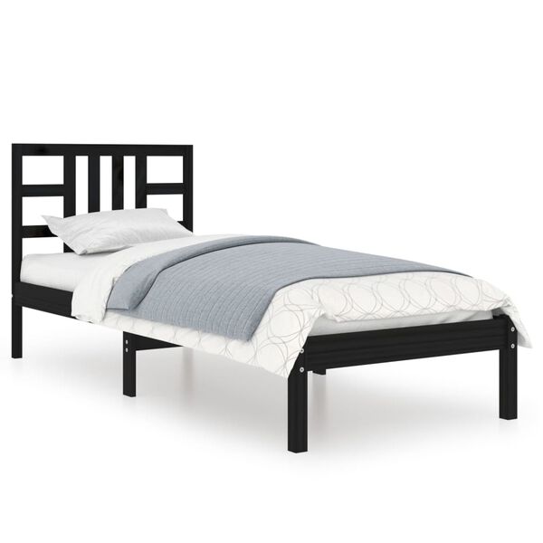 vidaXL Bed Frame without Mattress Black 75x190 cm Small Single Solid Wood