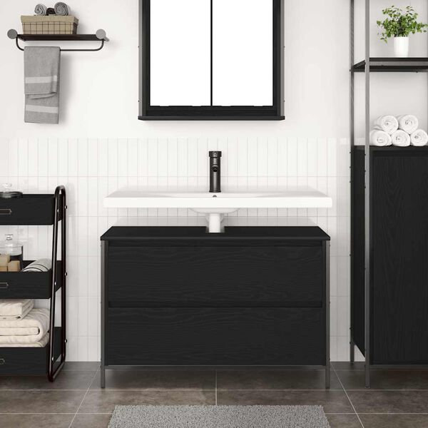 vidaXL Bathroom Basin Cabinet with Drawers Black Oak 90x34.5x60 cm