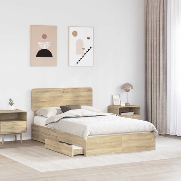 vidaXL Storage Bed with Drawer Sonoma Oak 120 x 190 cm Engineered Wood