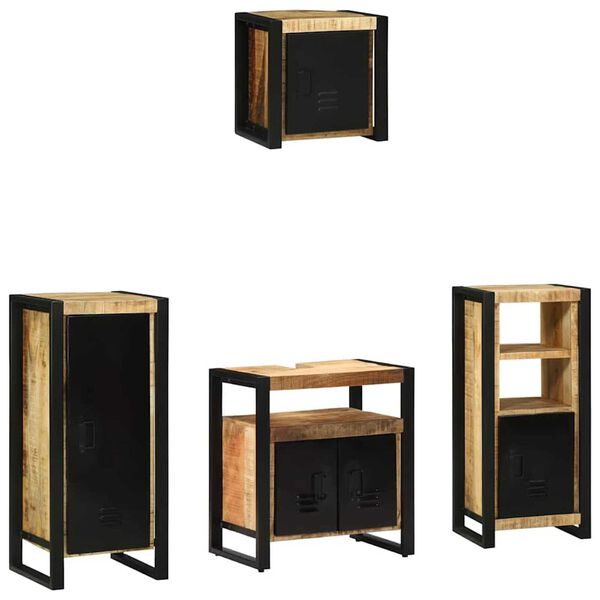 vidaXL Bathroom Furniture Set 4 pcs Brown and Black Solid Mango Wood
