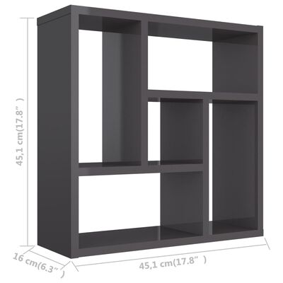 vidaXL Wall Shelf High Gloss Grey 45.1x16x45.1 cm Engineered Wood